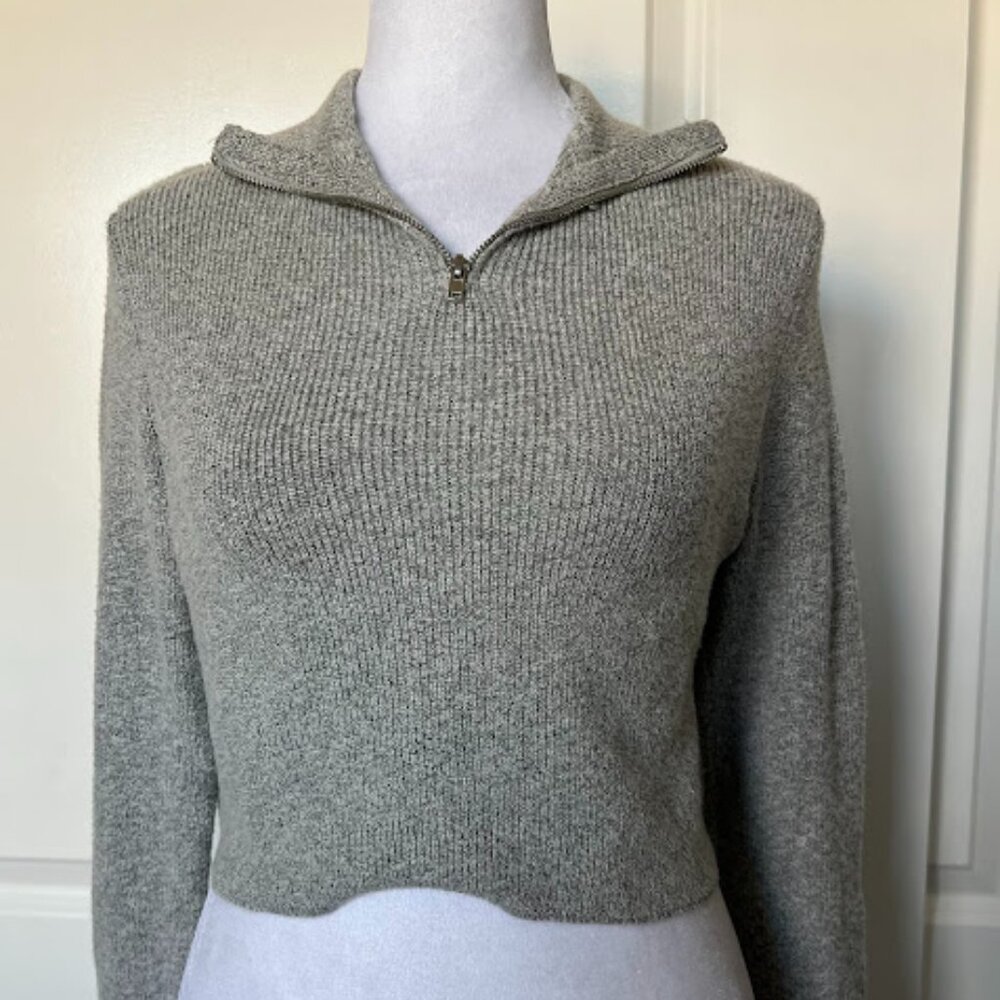 Brandy Melville 1/4 Zip Gray Long Sleeve Sweater One Size